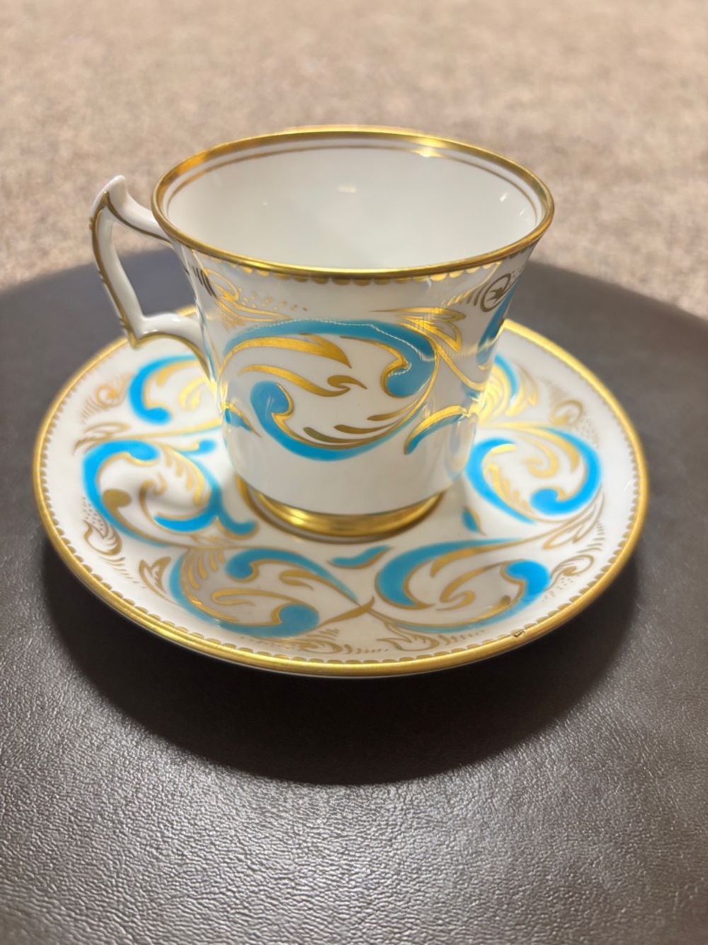 Vintage Royal Chelsea bone china teacup and saucer set turquoise &  gold swirl